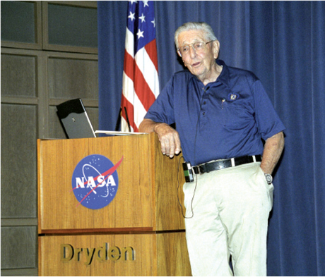 Scott Crossfield speaking at the Centennial of Flight Colloquium held at the NASA Dryden Flight Research Center in October, 2003. Photo by Tom Tschida/NASA/courtesy of nasaimages.org.